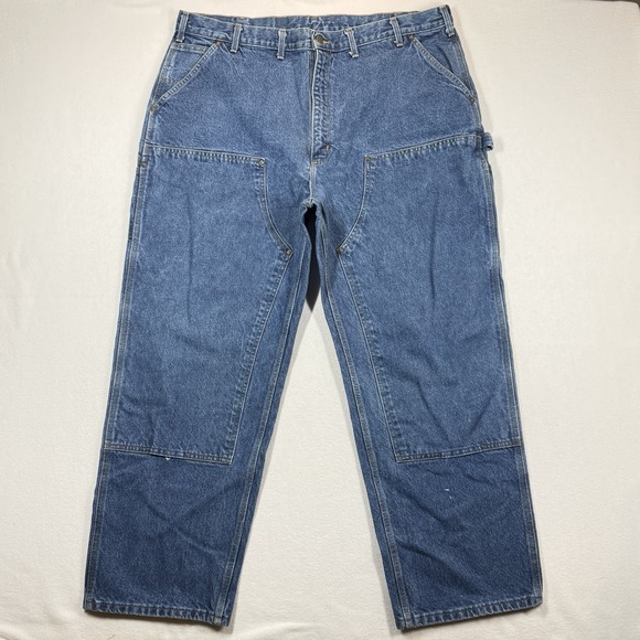 Carhartt Double Knee Jeans Mens 44(42)x30 Workwear USA Union Made Triple Stitch